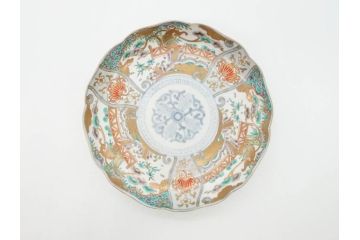 幕末期　伊万里　色絵　染付　約22cm　7寸　煌びやかな金彩が魅力的な中皿3枚セット(獅子、松竹、和食器、七寸)(R-070634)