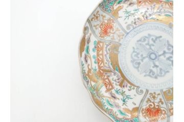 幕末期　伊万里　色絵　染付　約22cm　7寸　煌びやかな金彩が魅力的な中皿3枚セット(獅子、松竹、和食器、七寸)(R-070634)