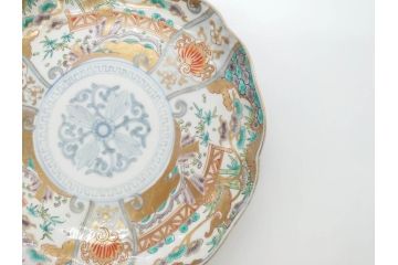 幕末期　伊万里　色絵　染付　約22cm　7寸　煌びやかな金彩が魅力的な中皿3枚セット(獅子、松竹、和食器、七寸)(R-070634)