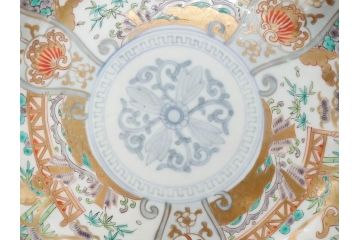 幕末期　伊万里　色絵　染付　約22cm　7寸　煌びやかな金彩が魅力的な中皿3枚セット(獅子、松竹、和食器、七寸)(R-070634)