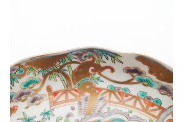 幕末期　伊万里　色絵　染付　約22cm　7寸　煌びやかな金彩が魅力的な中皿3枚セット(獅子、松竹、和食器、七寸)(R-070634)