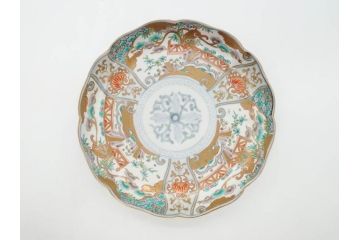 幕末期　伊万里　色絵　染付　約22cm　7寸　煌びやかな金彩が魅力的な中皿3枚セット(獅子、松竹、和食器、七寸)(R-070634)