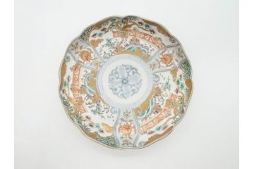 幕末期　伊万里　色絵　染付　約22cm　7寸　煌びやかな金彩が魅力的な中皿3枚セット(獅子、松竹、和食器、七寸)(R-070634)