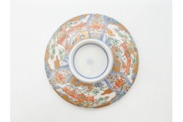 幕末〜明治期　伊万里　金彩　約14cm　4.4寸　華やかな色絵が食卓に彩を与える蓋付き茶碗3客セット(獅子、松竹、和食器、四寸四分)(R-070635)