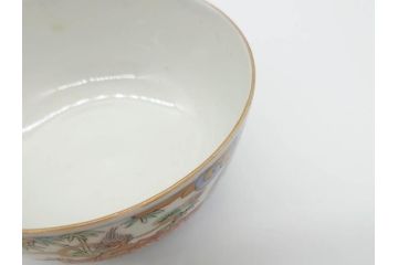 幕末〜明治期　伊万里　金彩　約14cm　4.4寸　華やかな色絵が食卓に彩を与える蓋付き茶碗3客セット(獅子、松竹、和食器、四寸四分)(R-070636)