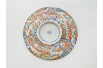 幕末〜明治期　伊万里　金彩　約14cm　4.4寸　華やかな色絵が食卓に彩を与える蓋付き茶碗3客セット(獅子、松竹、和食器、四寸四分)(R-070636)