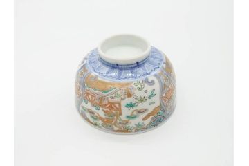 幕末〜明治期　伊万里　金彩　約14cm　4.4寸　華やかな色絵が食卓に彩を与える蓋付き茶碗3客セット(獅子、松竹、和食器、四寸四分)(R-070637)