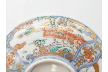 幕末〜明治期　伊万里　金彩　約14cm　4.4寸　華やかな色絵が食卓に彩を与える蓋付き茶碗3客セット(獅子、松竹、和食器、四寸四分)(R-070637)