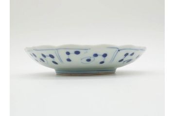 江戸期　古伊万里　染付　約16cm　5.1寸　縁起のいい絵柄が魅力的な中皿5枚セット(寿字、和食器、和皿、五寸一分)(R-070638)