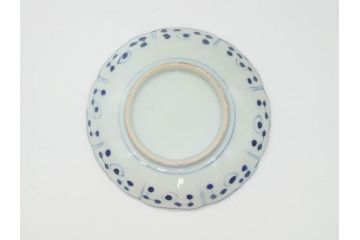 江戸期　古伊万里　染付　約16cm　5.1寸　縁起のいい絵柄が魅力的な中皿5枚セット(寿字、和食器、和皿、五寸一分)(R-070638)