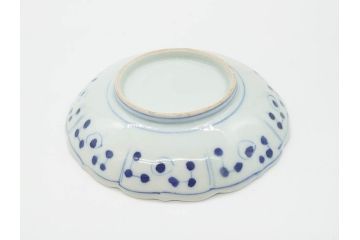 江戸期　古伊万里　染付　約16cm　5.1寸　縁起のいい絵柄が魅力的な中皿5枚セット(寿字、和食器、和皿、五寸一分)(R-070638)