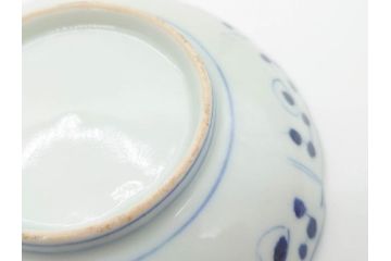江戸期　古伊万里　染付　約16cm　5.1寸　縁起のいい絵柄が魅力的な中皿5枚セット(寿字、和食器、和皿、五寸一分)(R-070638)