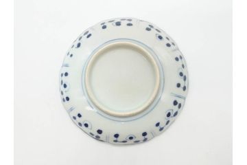 江戸期　古伊万里　染付　約16cm　5.1寸　縁起のいい絵柄が魅力的な中皿5枚セット(寿字、和食器、和皿、五寸一分)(R-070638)