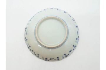 江戸期　古伊万里　染付　約16cm　5.1寸　縁起のいい絵柄が魅力的な中皿5枚セット(寿字、和食器、和皿、五寸一分)(R-070638)