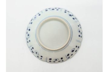 江戸期　古伊万里　染付　約16cm　5.1寸　縁起のいい絵柄が魅力的な中皿5枚セット(寿字、和食器、和皿、五寸一分)(R-070638)