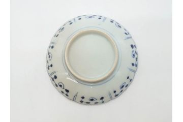 江戸期　古伊万里　染付　約16cm　5.1寸　縁起のいい絵柄が魅力的な中皿5枚セット(寿字、和食器、和皿、五寸一分)(R-070638)