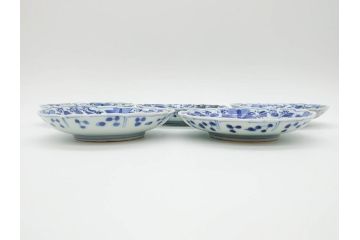 江戸期　古伊万里　染付　約16cm　5.1寸　縁起のいい絵柄が魅力的な中皿5枚セット(寿字、和食器、和皿、五寸一分)(R-070639)