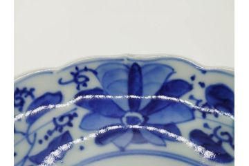 江戸期　古伊万里　染付　約16cm　5.1寸　縁起のいい絵柄が魅力的な中皿5枚セット(寿字、和食器、和皿、五寸一分)(R-070639)