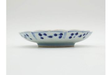 江戸期　古伊万里　染付　約16cm　5.1寸　縁起のいい絵柄が魅力的な中皿5枚セット(寿字、和食器、和皿、五寸一分)(R-070639)