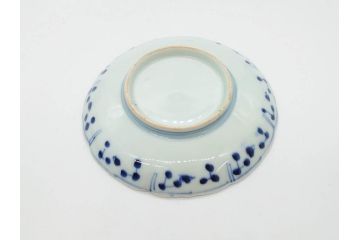 江戸期　古伊万里　染付　約16cm　5.1寸　縁起のいい絵柄が魅力的な中皿5枚セット(寿字、和食器、和皿、五寸一分)(R-070639)