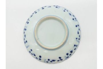 江戸期　古伊万里　染付　約16cm　5.1寸　縁起のいい絵柄が魅力的な中皿5枚セット(寿字、和食器、和皿、五寸一分)(R-070639)