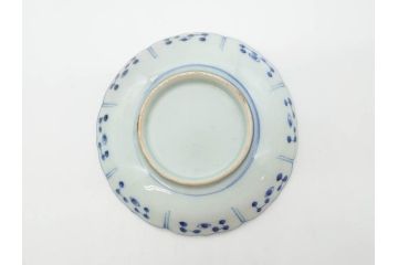 江戸期　古伊万里　染付　約16cm　5.1寸　縁起のいい絵柄が魅力的な中皿5枚セット(寿字、和食器、和皿、五寸一分)(R-070639)