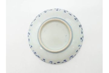 江戸期　古伊万里　染付　約16cm　5.1寸　縁起のいい絵柄が魅力的な中皿5枚セット(寿字、和食器、和皿、五寸一分)(R-070639)