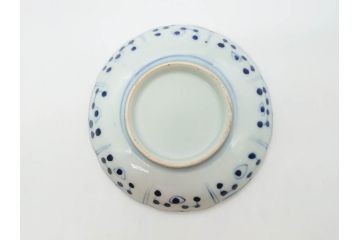 江戸期　古伊万里　染付　約16cm　5.1寸　縁起のいい絵柄が魅力的な中皿5枚セット(寿字、和食器、和皿、五寸一分)(R-070639)