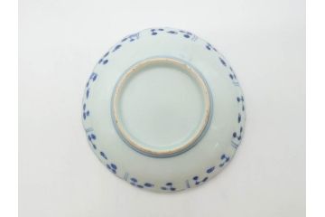 江戸期　古伊万里　染付　約16cm　5.1寸　縁起のいい絵柄が魅力的な中皿5枚セット(寿字、和食器、和皿、五寸一分)(R-070639)