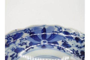 江戸期　古伊万里　染付　約16cm　5.1寸　縁起のいい絵柄が魅力的な中皿5枚セット(寿字、和食器、和皿、五寸一分)(R-070640)