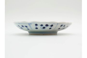 江戸期　古伊万里　染付　約16cm　5.1寸　縁起のいい絵柄が魅力的な中皿5枚セット(寿字、和食器、和皿、五寸一分)(R-070640)