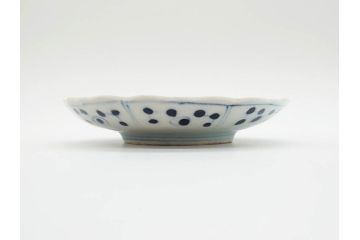 江戸期　古伊万里　染付　約16cm　5.1寸　縁起のいい絵柄が魅力的な中皿5枚セット(寿字、和食器、和皿、五寸一分)(R-070640)
