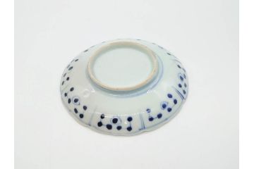 江戸期　古伊万里　染付　約16cm　5.1寸　縁起のいい絵柄が魅力的な中皿5枚セット(寿字、和食器、和皿、五寸一分)(R-070640)