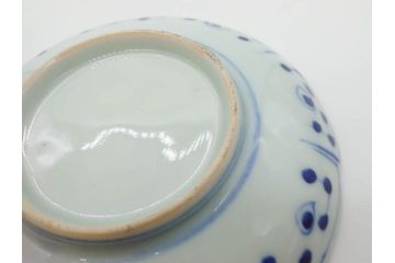 江戸期　古伊万里　染付　約16cm　5.1寸　縁起のいい絵柄が魅力的な中皿5枚セット(寿字、和食器、和皿、五寸一分)(R-070640)