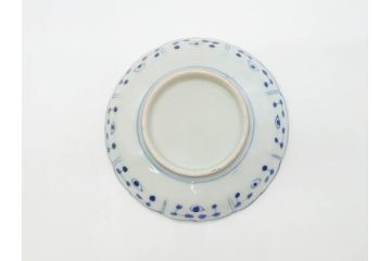 江戸期　古伊万里　染付　約16cm　5.1寸　縁起のいい絵柄が魅力的な中皿5枚セット(寿字、和食器、和皿、五寸一分)(R-070640)