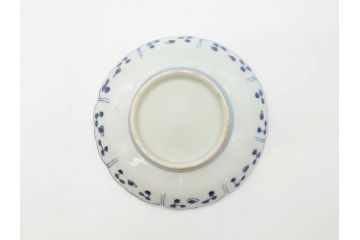 江戸期　古伊万里　染付　約16cm　5.1寸　縁起のいい絵柄が魅力的な中皿5枚セット(寿字、和食器、和皿、五寸一分)(R-070640)