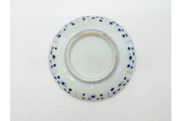 江戸期　古伊万里　染付　約16cm　5.1寸　縁起のいい絵柄が魅力的な中皿5枚セット(寿字、和食器、和皿、五寸一分)(R-070640)