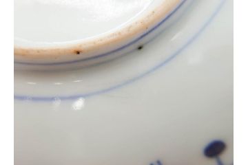 江戸期　古伊万里　染付　約16cm　5.1寸　縁起のいい絵柄が魅力的な中皿5枚セット(寿字、和食器、和皿、五寸一分)(R-070640)