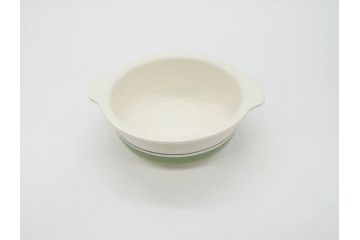 ARABIA FINLAND　Krokus(クロッカス)　シンプルなデザインで取り入れやすいスーププレート2枚&持ち手付きボウルセット(スープ皿、グラタン皿、グリーン・ブルーライン、アラビア、フィンランド、北欧食器)(R-070641)
