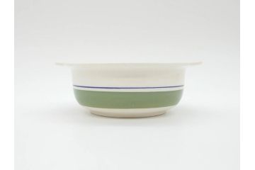 ARABIA FINLAND　Krokus(クロッカス)　シンプルなデザインで取り入れやすいスーププレート2枚&持ち手付きボウルセット(スープ皿、グラタン皿、グリーン・ブルーライン、アラビア、フィンランド、北欧食器)(R-070641)