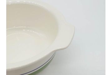 ARABIA FINLAND　Krokus(クロッカス)　シンプルなデザインで取り入れやすいスーププレート2枚&持ち手付きボウルセット(スープ皿、グラタン皿、グリーン・ブルーライン、アラビア、フィンランド、北欧食器)(R-070641)