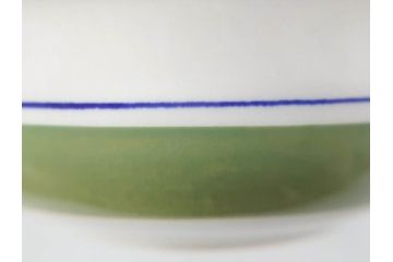 ARABIA FINLAND　Krokus(クロッカス)　シンプルなデザインで取り入れやすいスーププレート2枚&持ち手付きボウルセット(スープ皿、グラタン皿、グリーン・ブルーライン、アラビア、フィンランド、北欧食器)(R-070641)