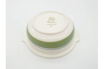 ARABIA FINLAND　Krokus(クロッカス)　シンプルなデザインで取り入れやすいスーププレート2枚&持ち手付きボウルセット(スープ皿、グラタン皿、グリーン・ブルーライン、アラビア、フィンランド、北欧食器)(R-070641)