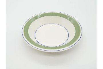 ARABIA FINLAND　Krokus(クロッカス)　シンプルなデザインで取り入れやすいスーププレート2枚&持ち手付きボウルセット(スープ皿、グラタン皿、グリーン・ブルーライン、アラビア、フィンランド、北欧食器)(R-070641)