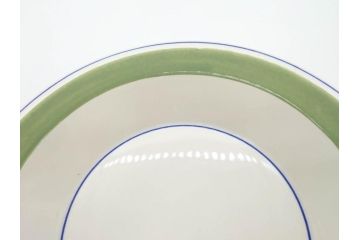 ARABIA FINLAND　Krokus(クロッカス)　シンプルなデザインで取り入れやすいスーププレート2枚&持ち手付きボウルセット(スープ皿、グラタン皿、グリーン・ブルーライン、アラビア、フィンランド、北欧食器)(R-070641)