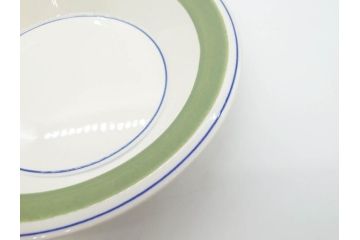 ARABIA FINLAND　Krokus(クロッカス)　シンプルなデザインで取り入れやすいスーププレート2枚&持ち手付きボウルセット(スープ皿、グラタン皿、グリーン・ブルーライン、アラビア、フィンランド、北欧食器)(R-070641)