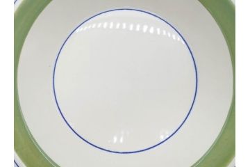 ARABIA FINLAND　Krokus(クロッカス)　シンプルなデザインで取り入れやすいスーププレート2枚&持ち手付きボウルセット(スープ皿、グラタン皿、グリーン・ブルーライン、アラビア、フィンランド、北欧食器)(R-070641)