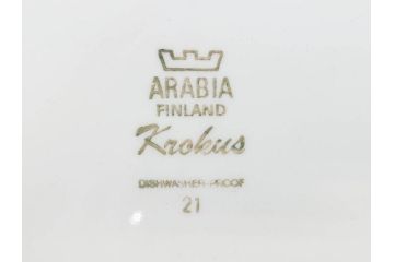 ARABIA FINLAND　Krokus(クロッカス)　シンプルなデザインで取り入れやすいスーププレート2枚&持ち手付きボウルセット(スープ皿、グラタン皿、グリーン・ブルーライン、アラビア、フィンランド、北欧食器)(R-070641)