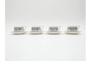 ARABIA FINLAND　Talvikki(タルヴィッキ)　繊細に描かれたデザインと小振りで可愛らしいカップ&ソーサー4客セット(アラビア、フィンランド、北欧食器、C&S、苺、いちご、イチゴ)(R-070644)