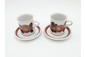 ARABIA FINLAND　Rosmarin(ロスマリン)　Ulla Procope(ウラ・プロコッペ)　温かみのあるブラウン色が魅力のティーカップ・コーヒーカップ&ソーサー3客セット(アラビア、フィンランド、Sモデル、北欧食器、C&S、ローズマリー)(R-070645)